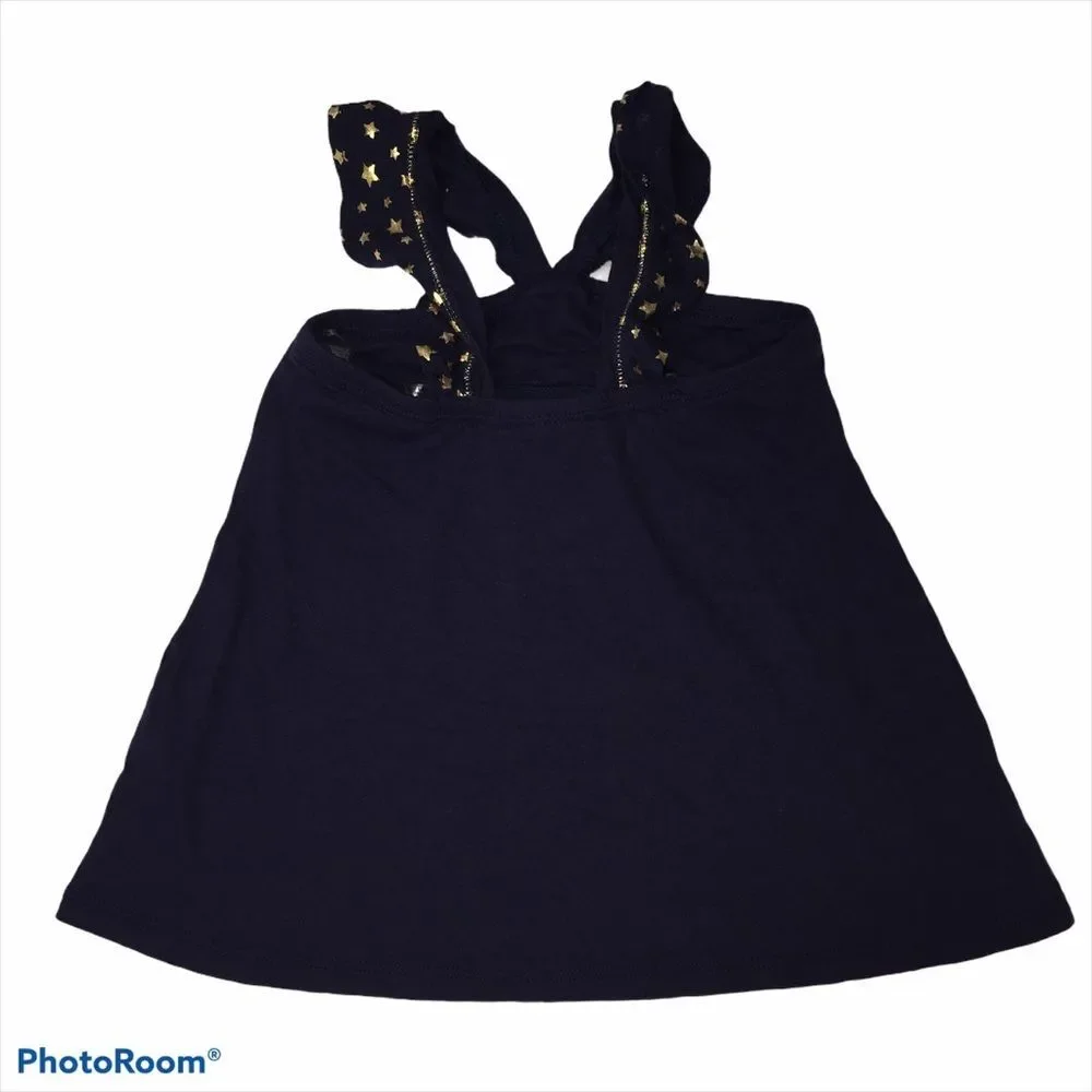 4/$20 Justice Navy & Gold Stars Tank Top Patriotic Sz 6 4th July Memorial Day